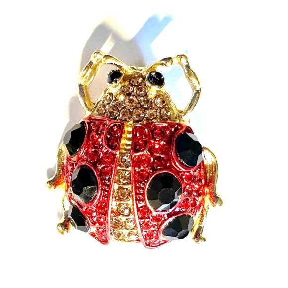 The Spotted Sweethearts — Vintage Style Rhinestone Ladybug Brooch Duo — EUC - Picture 7 of 7